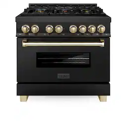 ZLINE - Autograph 36" Legacy Dual Fuel Range with Gold Accents (RABZ-36-G) - Black