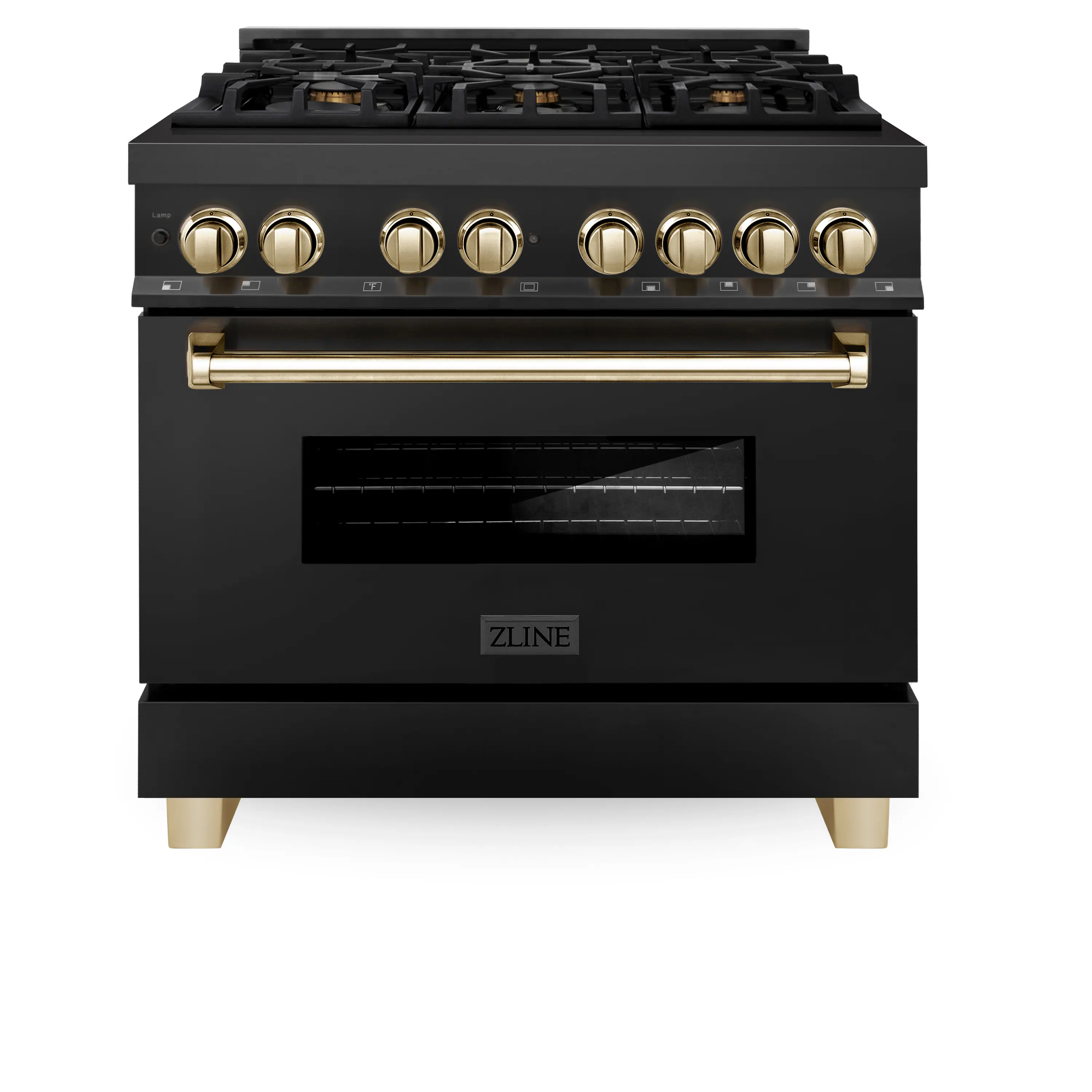 Front. ZLINE - Autograph 36" Legacy Dual Fuel Range with Gold Accents (RABZ-36-G) - Black.