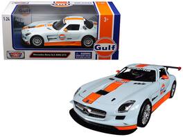 Mercedes Benz SLS AMG GT3 with "Gulf" Livery Stripe 1/24 Diecast Model Car by Motormax - Light Blue With Orange