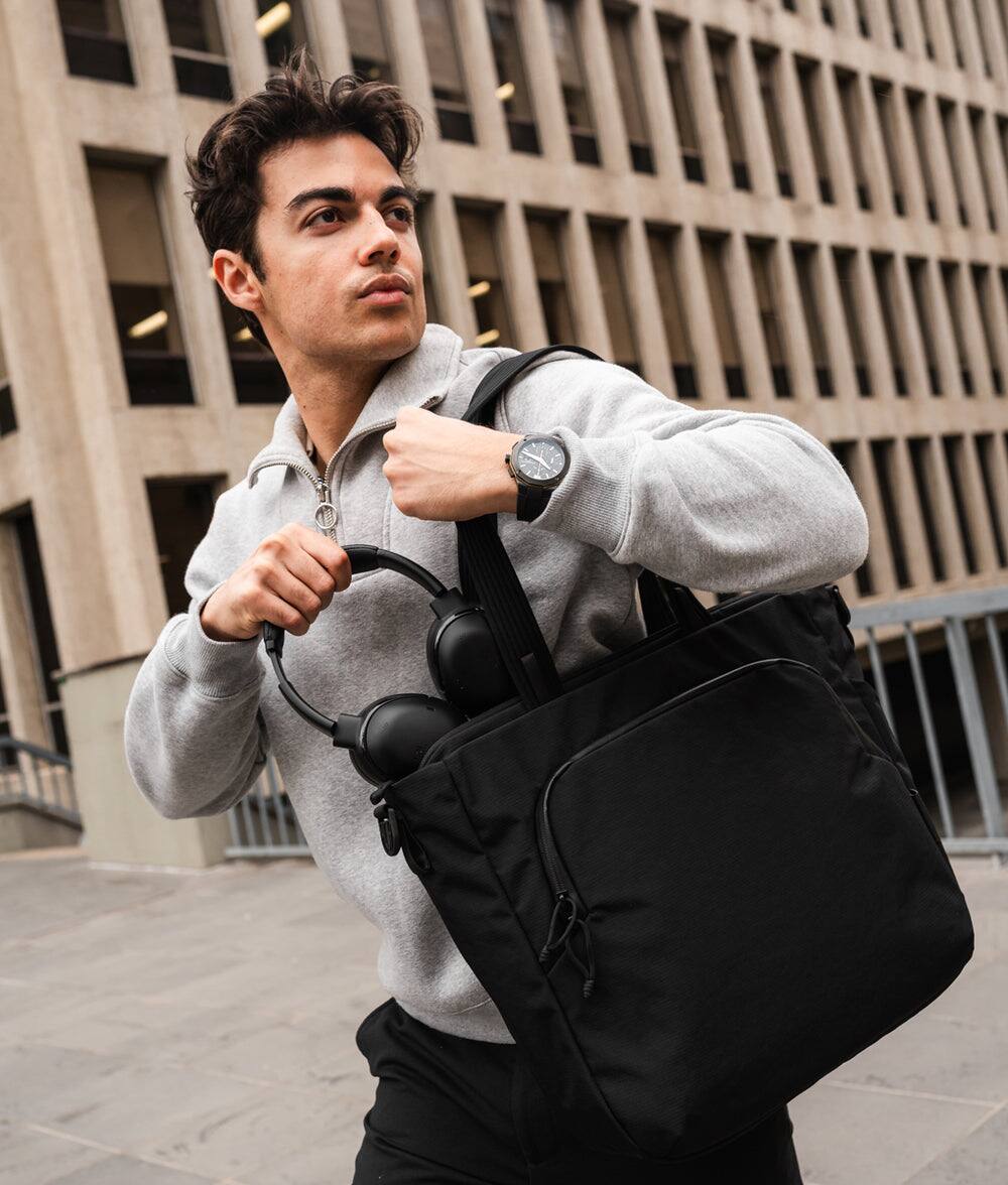 Angle. ALPAKA - Bravo Tote V2 Laptop Tote Bag for Work & Travel, Fits 16" MacBook Pro & 14” Tablet, Handheld & Crossbody - Black Axoflux 400D.