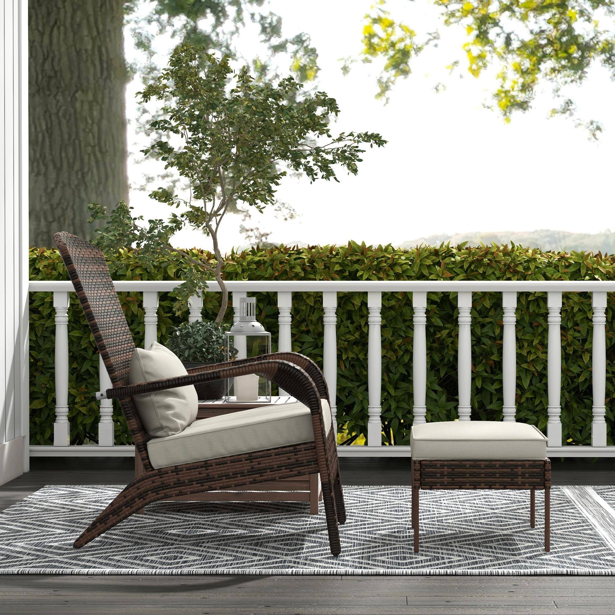 Alt View 2. Resenkos - Resenkos Wicker Adirondack Fire Pit Chair with Ottoman & Cushions, White, Outdoor Lounger, Blue - Blue.