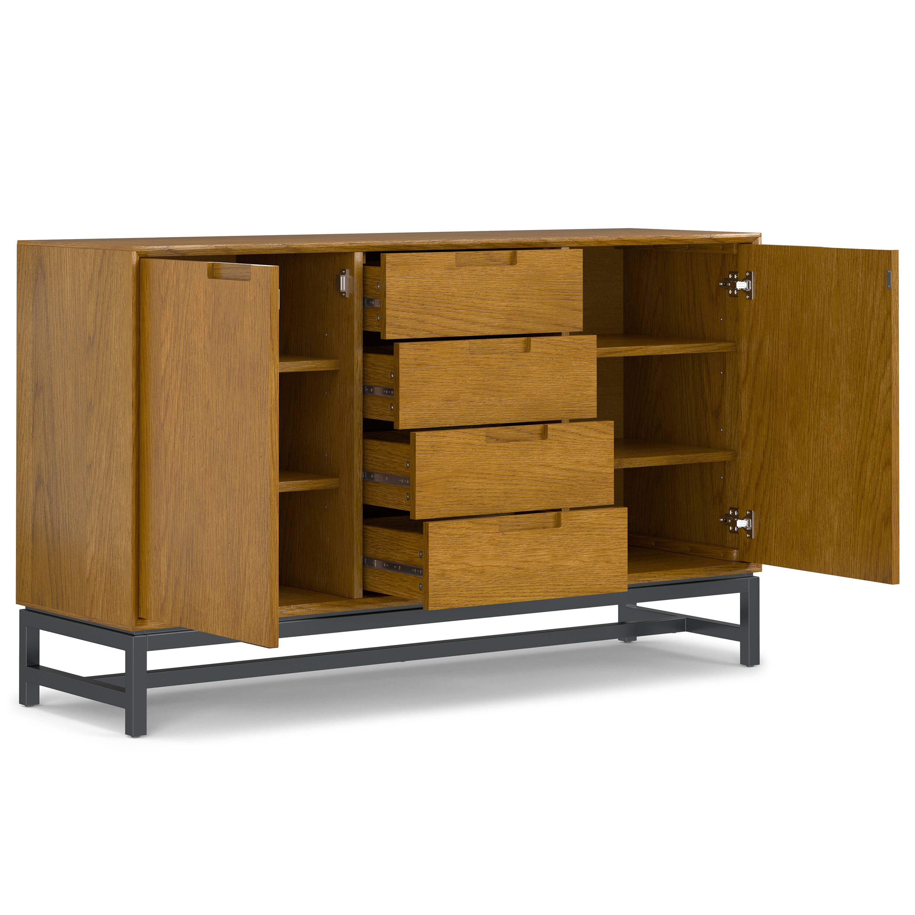 Back. Simpli Home - Banting Mid Century Sideboard with Centre Drawers in Oak Veneer - Oak Veneer.