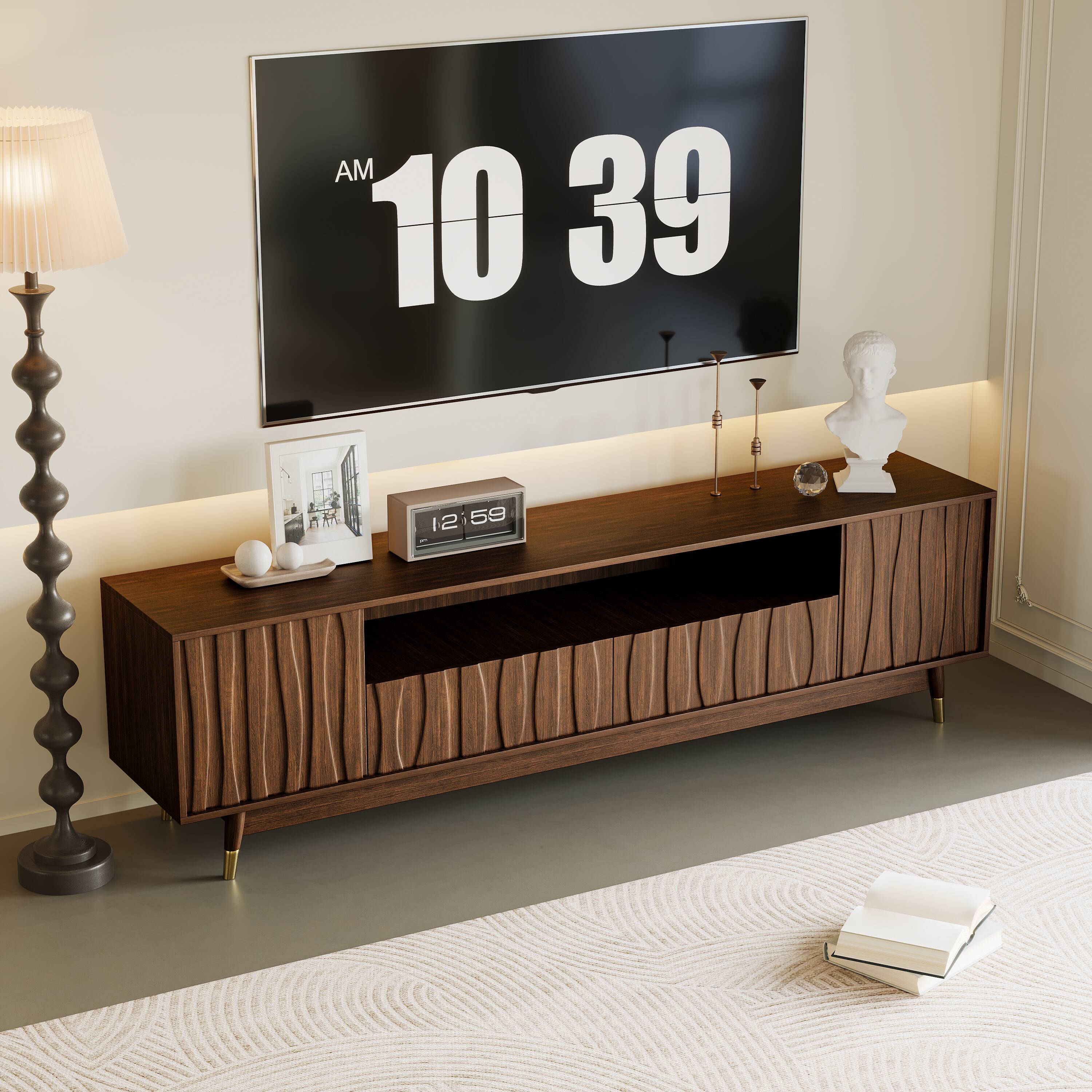 Alt View 1. MSOOB - 78.74" Wood TV Stand with 2 Drawer and 2 Cabinet for 85" TV, Modern Entertainment Center with Open Shelf for Living Room - brown.