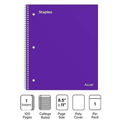 Staples Accel 1 Subject 8.5" x 11" 100 Pages College Ruled Page Size Poly Cover Per Pack