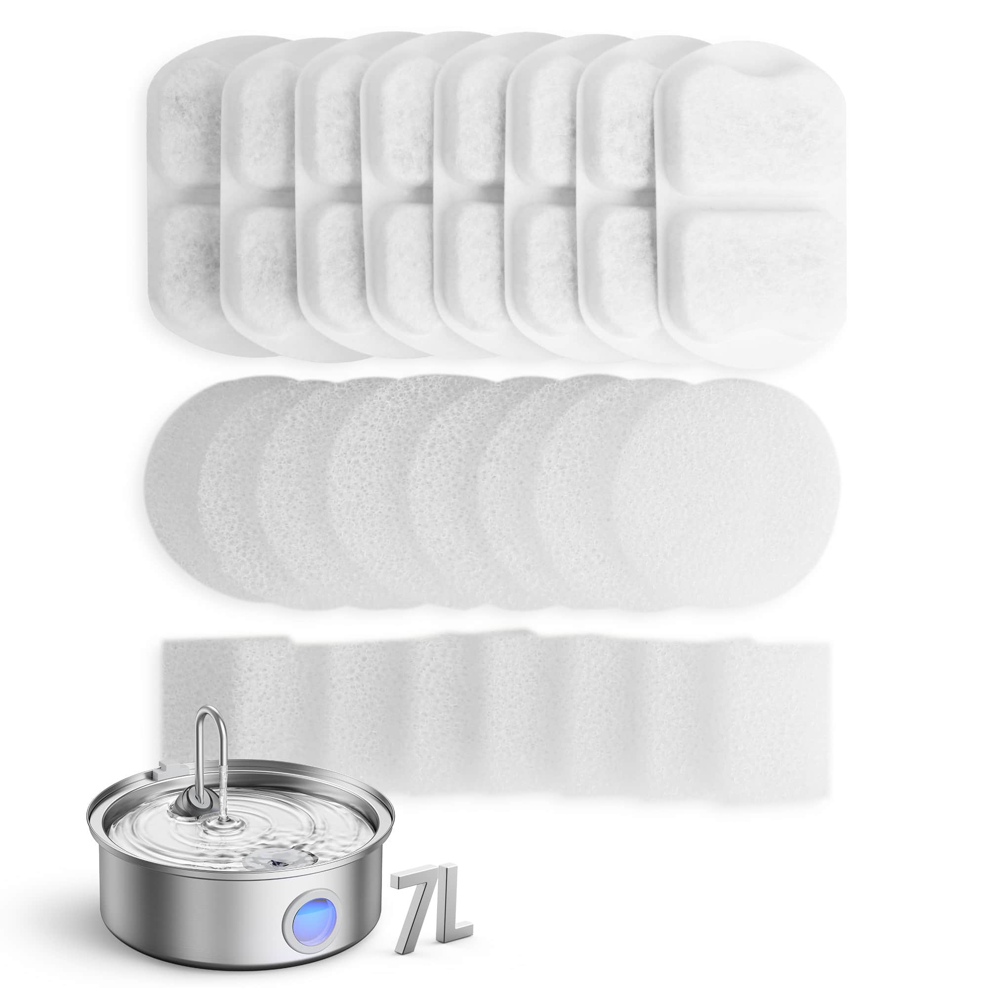 Oneisall - 7L Automatic Pet Water Fountain Replacement Filter 8pcs - White