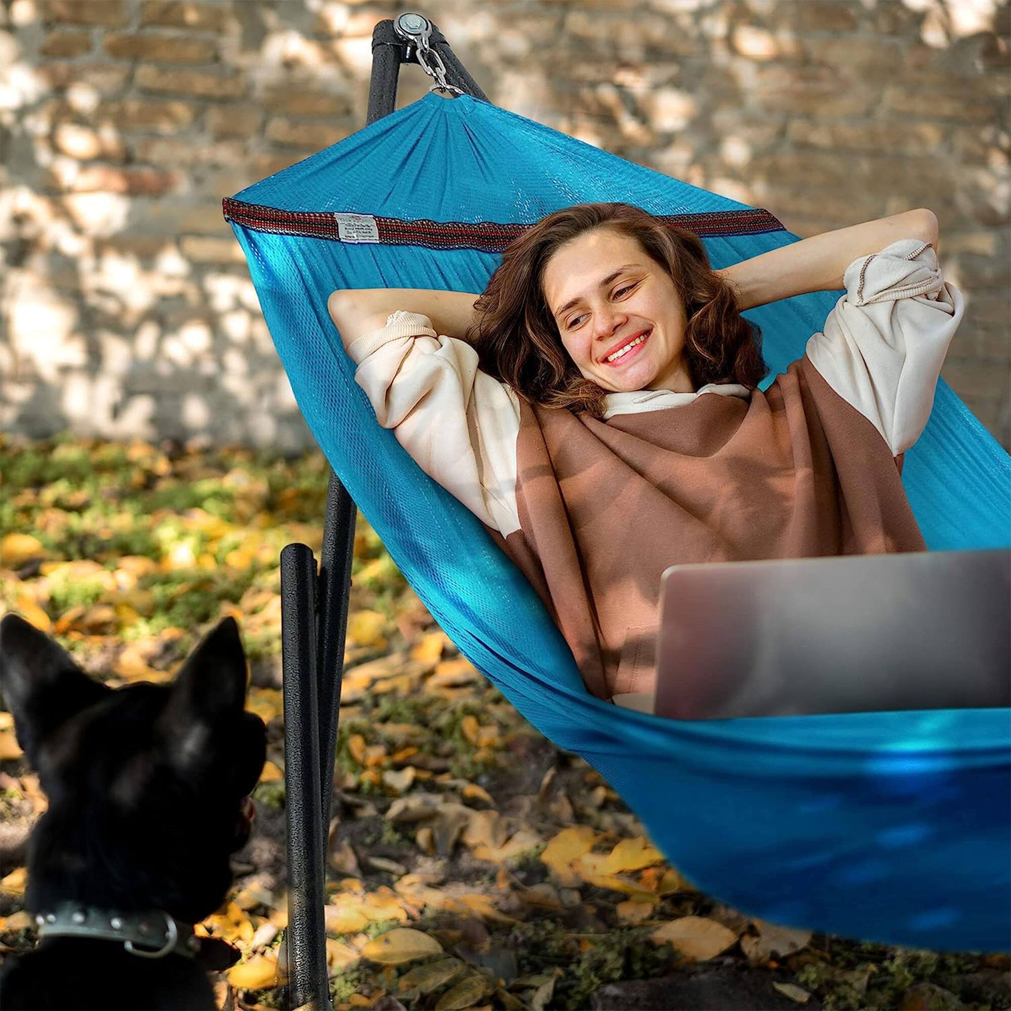 Alt View 8. Tranquillo - Tranquillo Universal 116" Double Hammock with Adjustable Stand and Bag, Sky Blue - 11. Uni Sky.