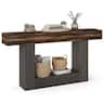 Costway - 63" Long Console Table with Storage Shelf, Farmhouse Entryway Table for Living Room - Rustic Brown + Black