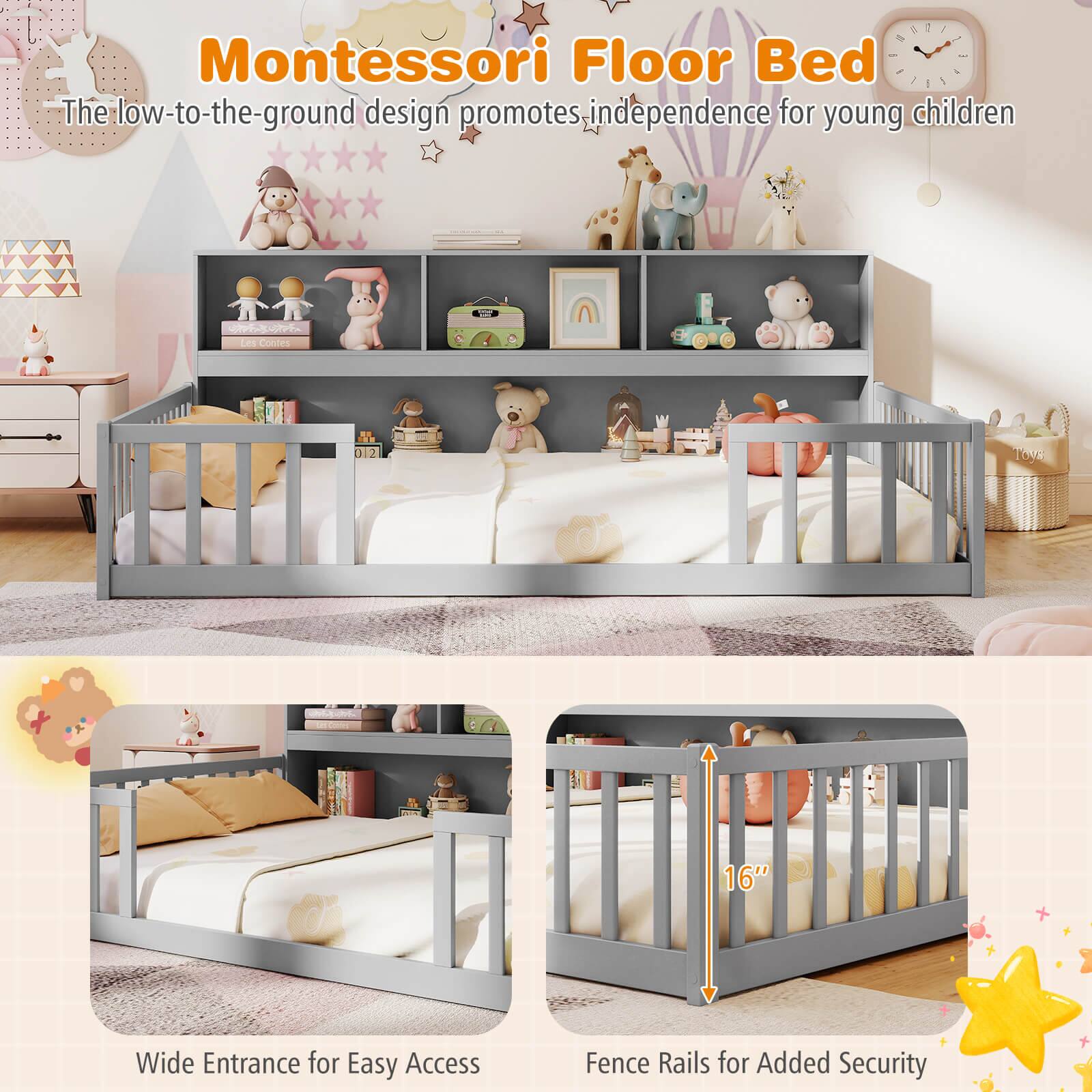 Montessori Floor Bed - The low-to-the-ground design promotes independence for young children.
