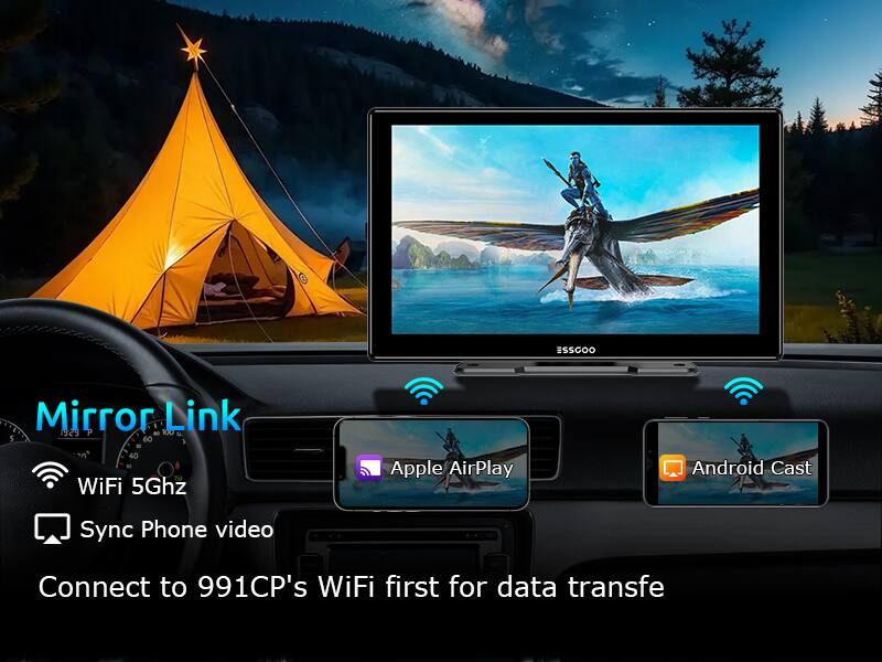 ESSGOO Mirror Link 1329 P 100 5 60 5 - 40 N WiFi 5Ghz Apple AirPlay Android Cast Sync Phone video Connect to 991CP's WiFi first for data transfer