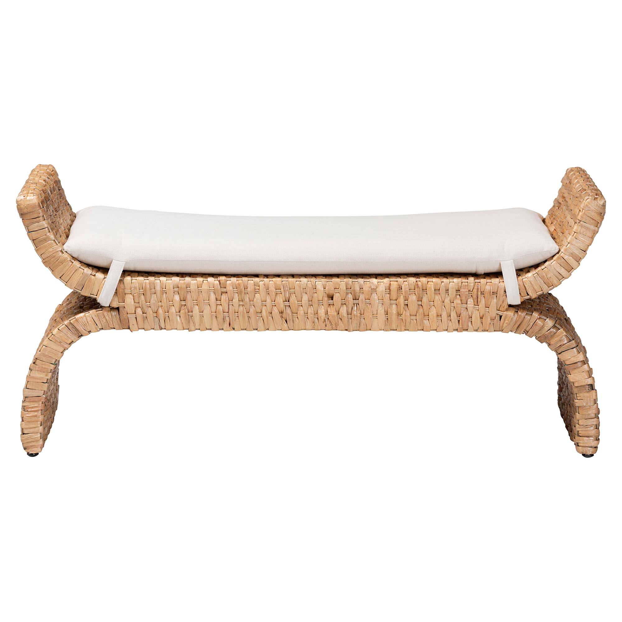 Angle. bali & pari - Agave Woven Seagrass Bench with Removable Cushion - Natural Brown.