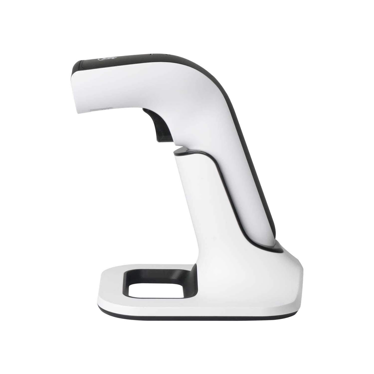 Left. ScanAvenger - ScanAvenger SA9000 Wireless 1D/2D Barcode Scanner – Bluetooth, Wi-Fi, USB, Handheld/on-Counter - Black and White.