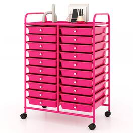 WELLFOR - 20 Drawer Rolling Storage Cart Organizer,Art & Craft Storage Cart Tools Scrapbook Paper Office School Organizer - Rose Red