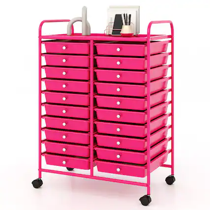 Front. WELLFOR - 20 Drawer Rolling Storage Cart Organizer,Art & Craft Storage Cart Tools Scrapbook Paper Office School Organizer - Rose Red.
