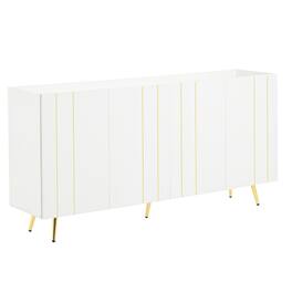 Spaco - 70" Shoe Cabinet with 4 Adjustable Shelves, Gold Trim Doors & Metal Legs, Multifunctional for Living Room - White