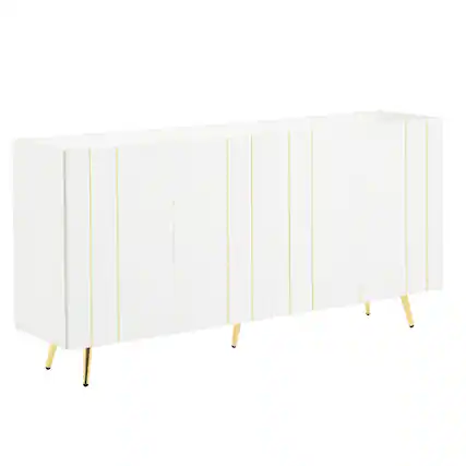 Front. Spaco - Spaco 70" Shoe Cabinet with 4 Adjustable Shelves, Gold Trim Doors & Metal Legs, Multifunctional for Living Room - White.