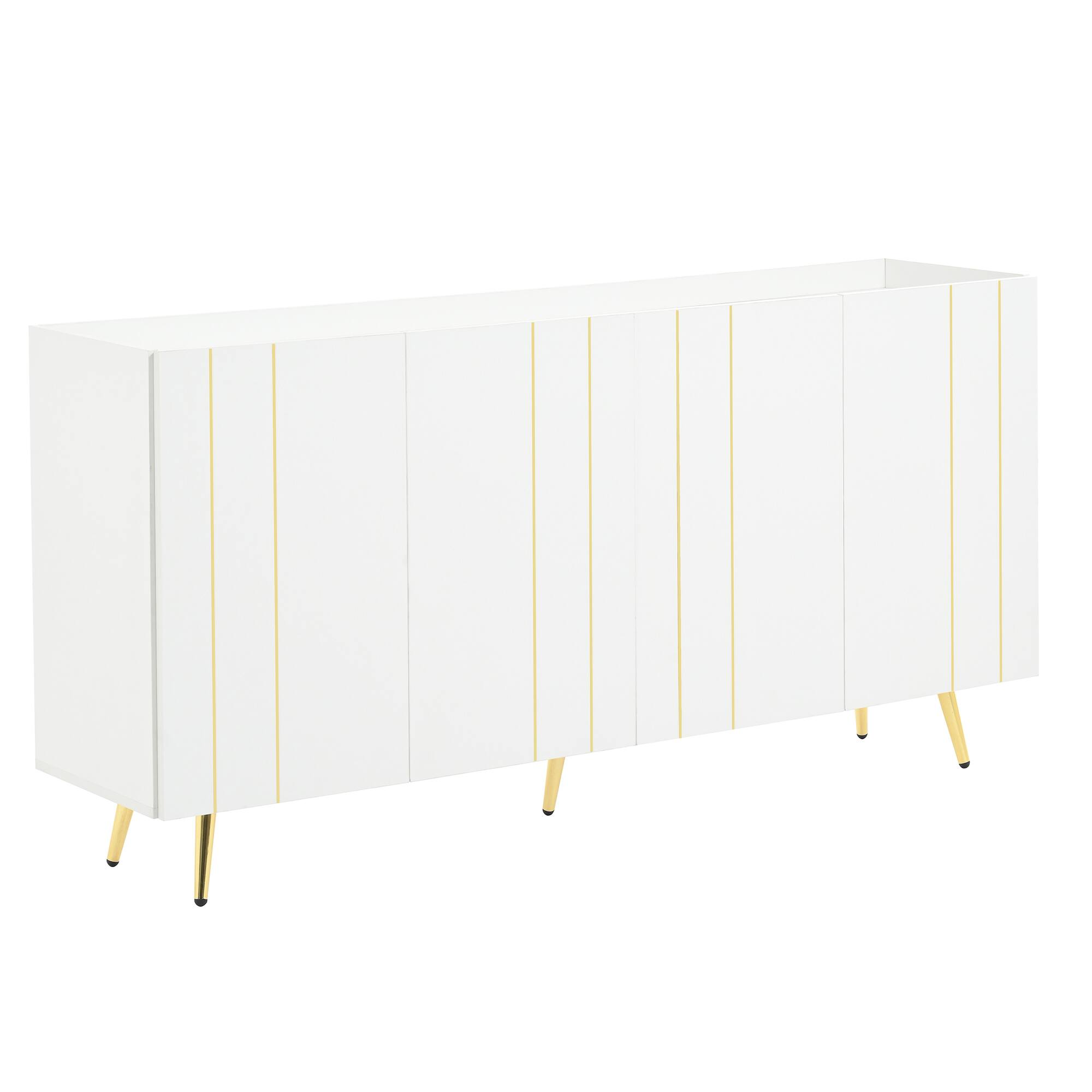 Front. Spaco - Spaco 70" Shoe Cabinet with 4 Adjustable Shelves, Gold Trim Doors & Metal Legs, Multifunctional for Living Room - White.