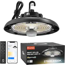 Lumary - Smart UFO Led High Bay Light 150W 22,000lm, Dimmable Shop Light,Hanging Ceiling Lights for Gym Factory Warehouse Garage - Black
