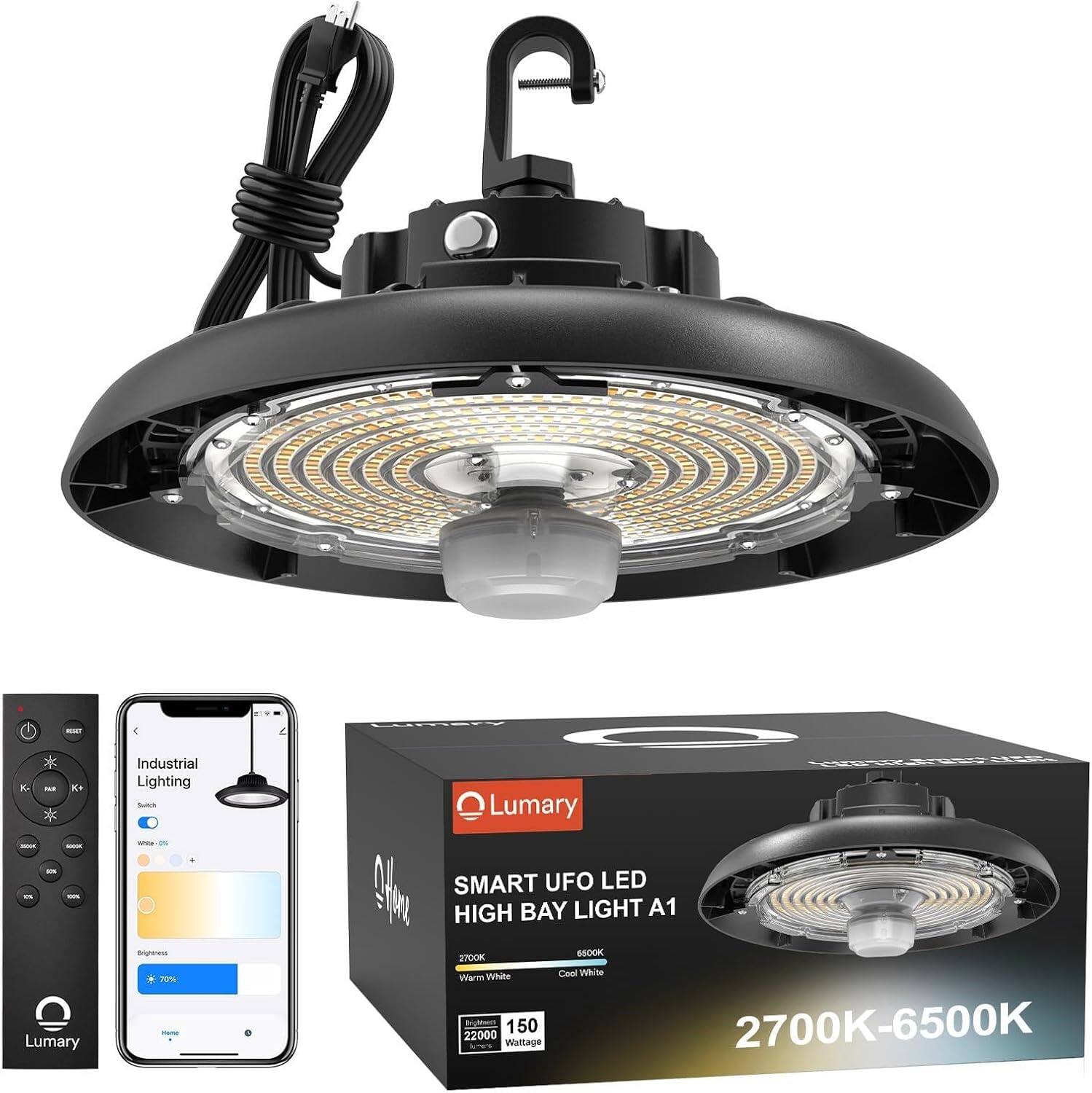 Lumary Industrial Lighting - Lumary SMART UFO LED HIGH BAY LIGHT A1 STOOK BEOOK White Cool White Warm BA 2700K-6500K 150 22000 Wattage