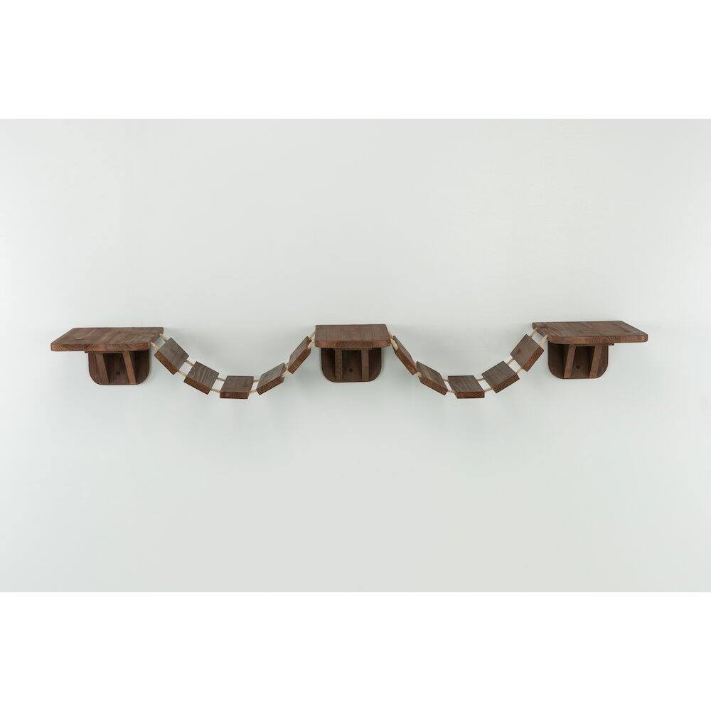 Left. TRIXIE - Multi-Level Wall Mounted Cat Perch with Bridge - Espresso Brown.