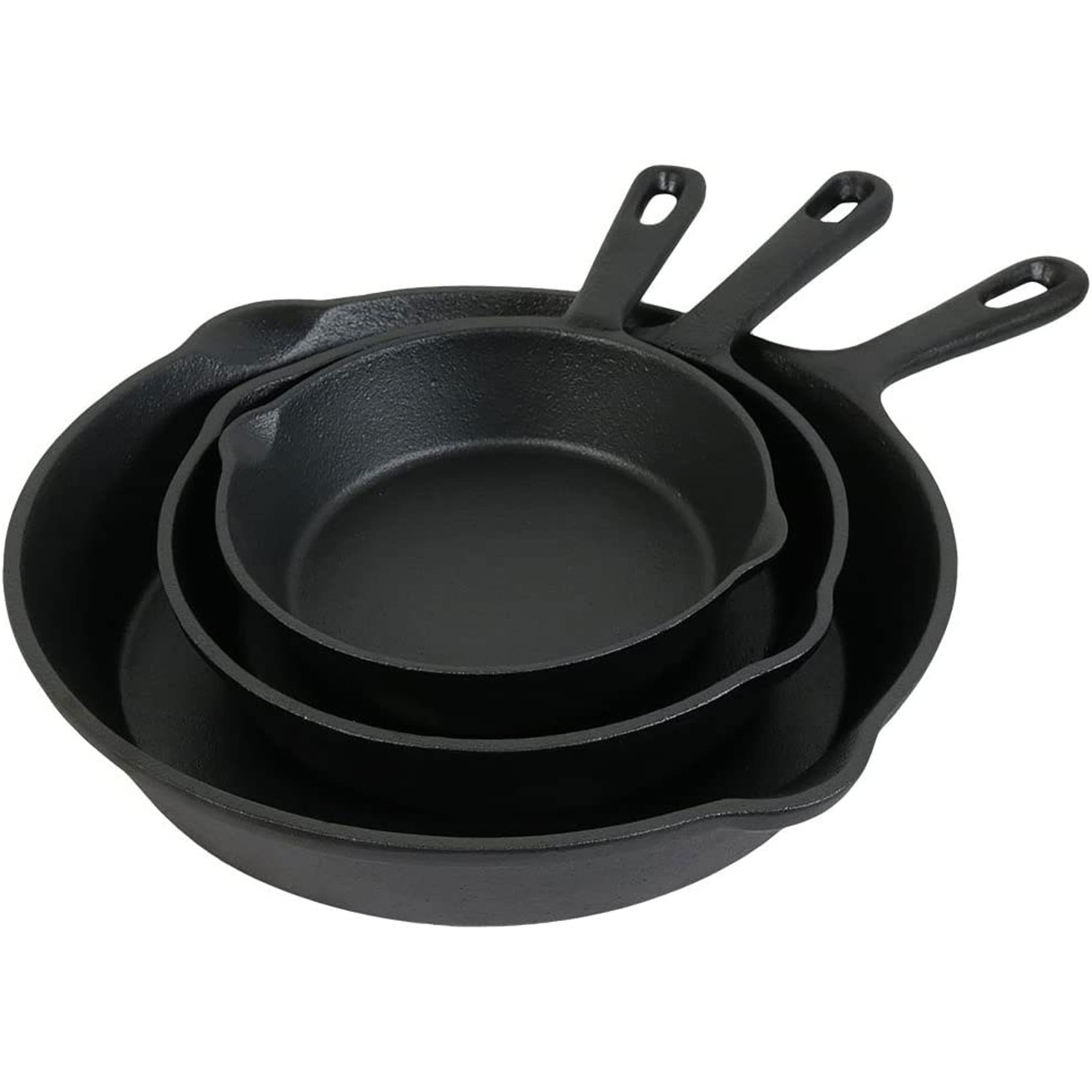 Sunnydaze - 3-Piece Cast Iron Pre-Seasoned Skillet Set with 3 Pans - Black