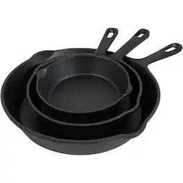 Sunnydaze - 3-Piece Cast Iron Pre-Seasoned Skillet Set with 3 Pans - Black