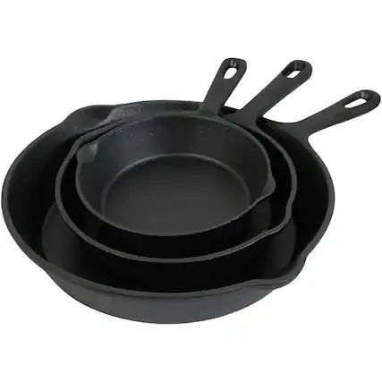 Front. Sunnydaze - 3-Piece Cast Iron Pre-Seasoned Skillet Set with 3 Pans - Black.