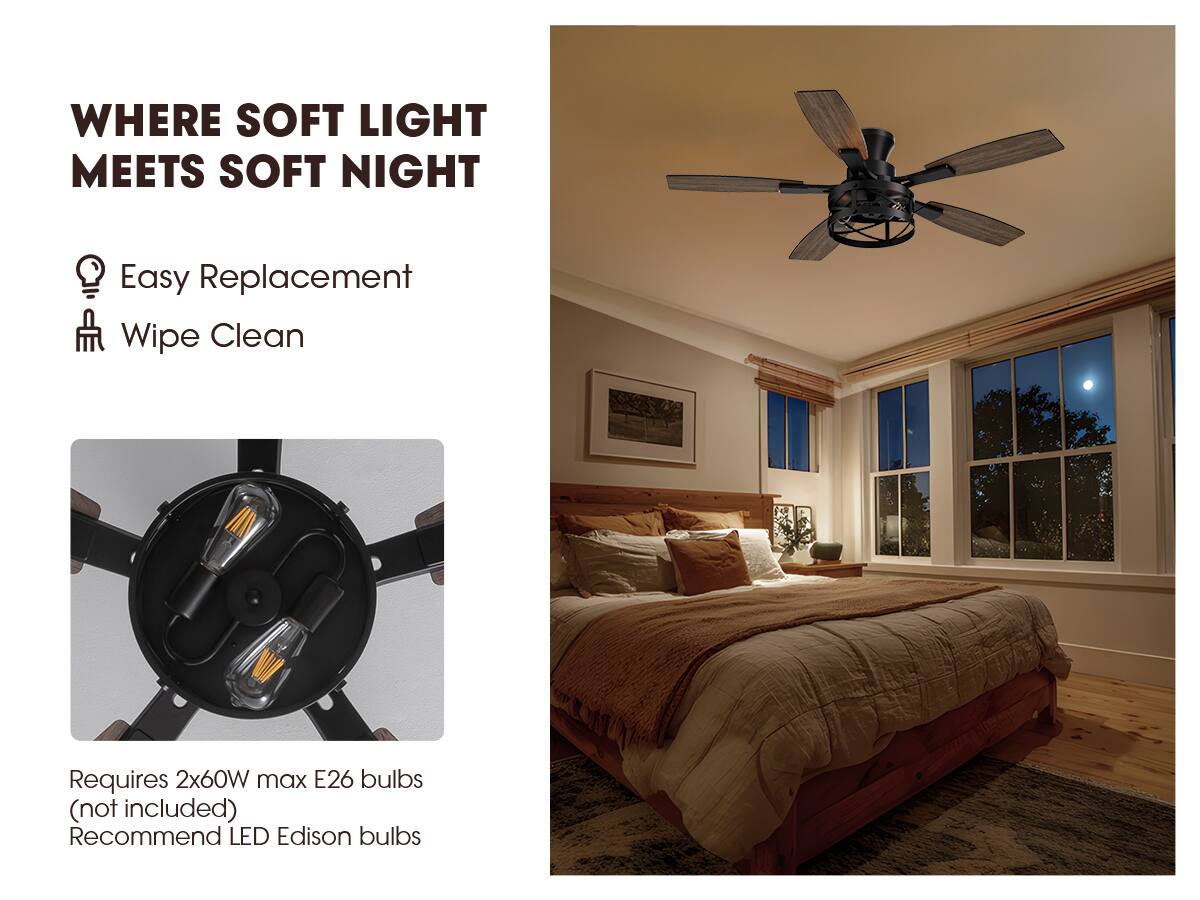 WHERE SOFT LIGHT MEETS SOFT NIGHT

- Easy Replacement
- Wipe Clean

Requires 2x60W max E26 bulbs (not included)
Recommend LED Edison bulbs