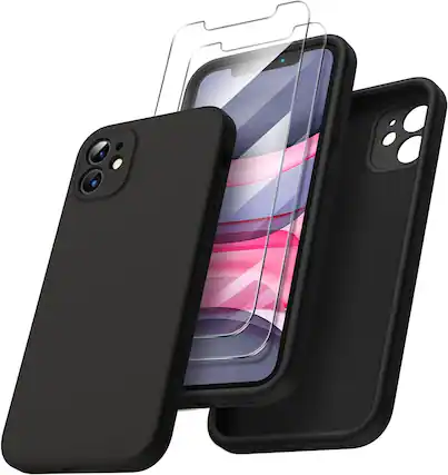 Front. Ornarto - ORNARTO Designed for iPhone 11 Case 6.1“, Liquid Silicone Protective Case with 2 x Screen Protector-Black - Black.