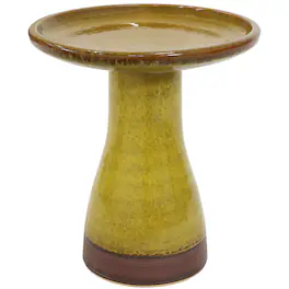 Sunnydaze - Duo-Tone Outdoor Glazed Ceramic Bird Bath - 21 in - Cognac Yellow