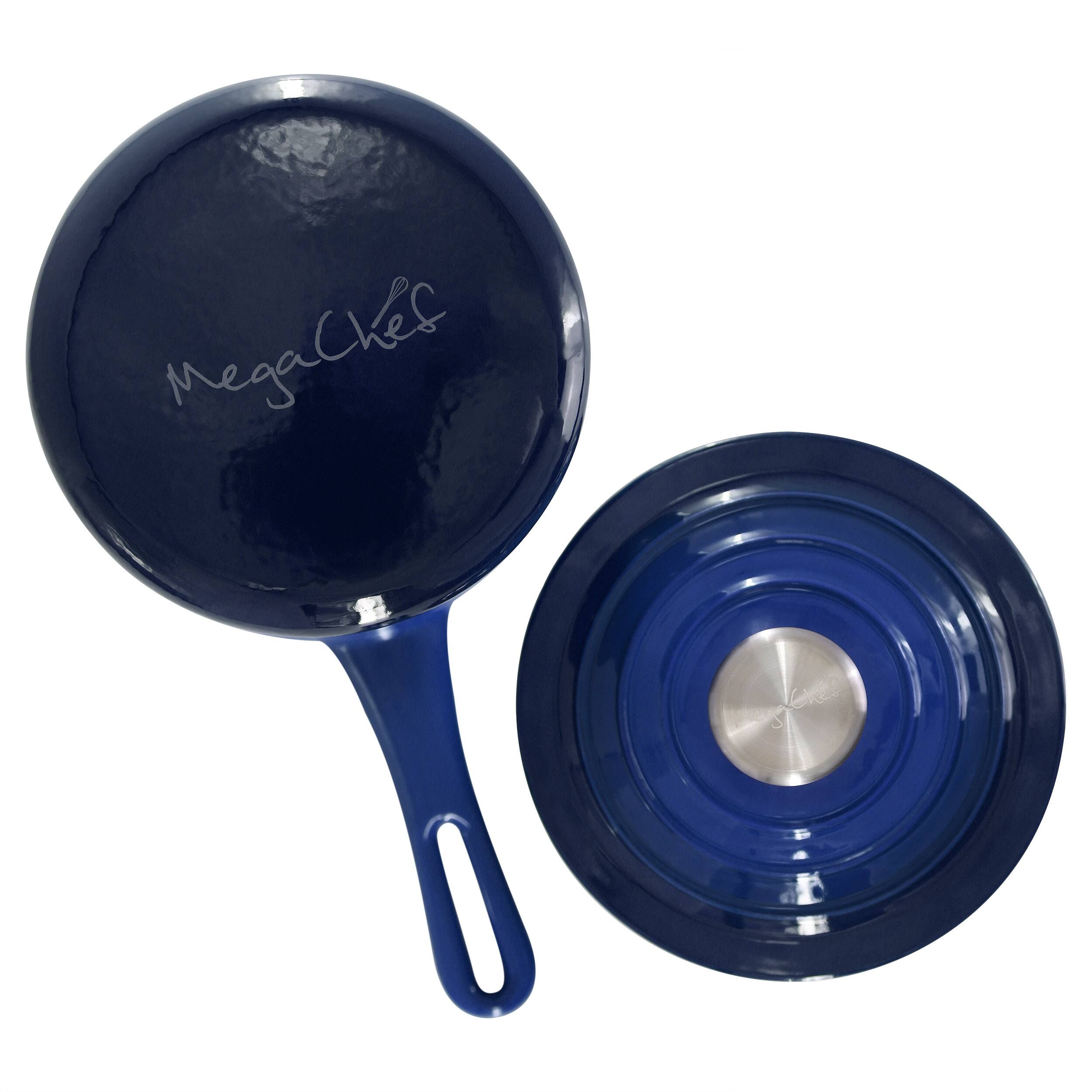Alt View 5. Mega Chef - MegaChef 2 Quart Enameled Cast Iron Sauce Pan in Gradient Dark Blue - Dark Blue.