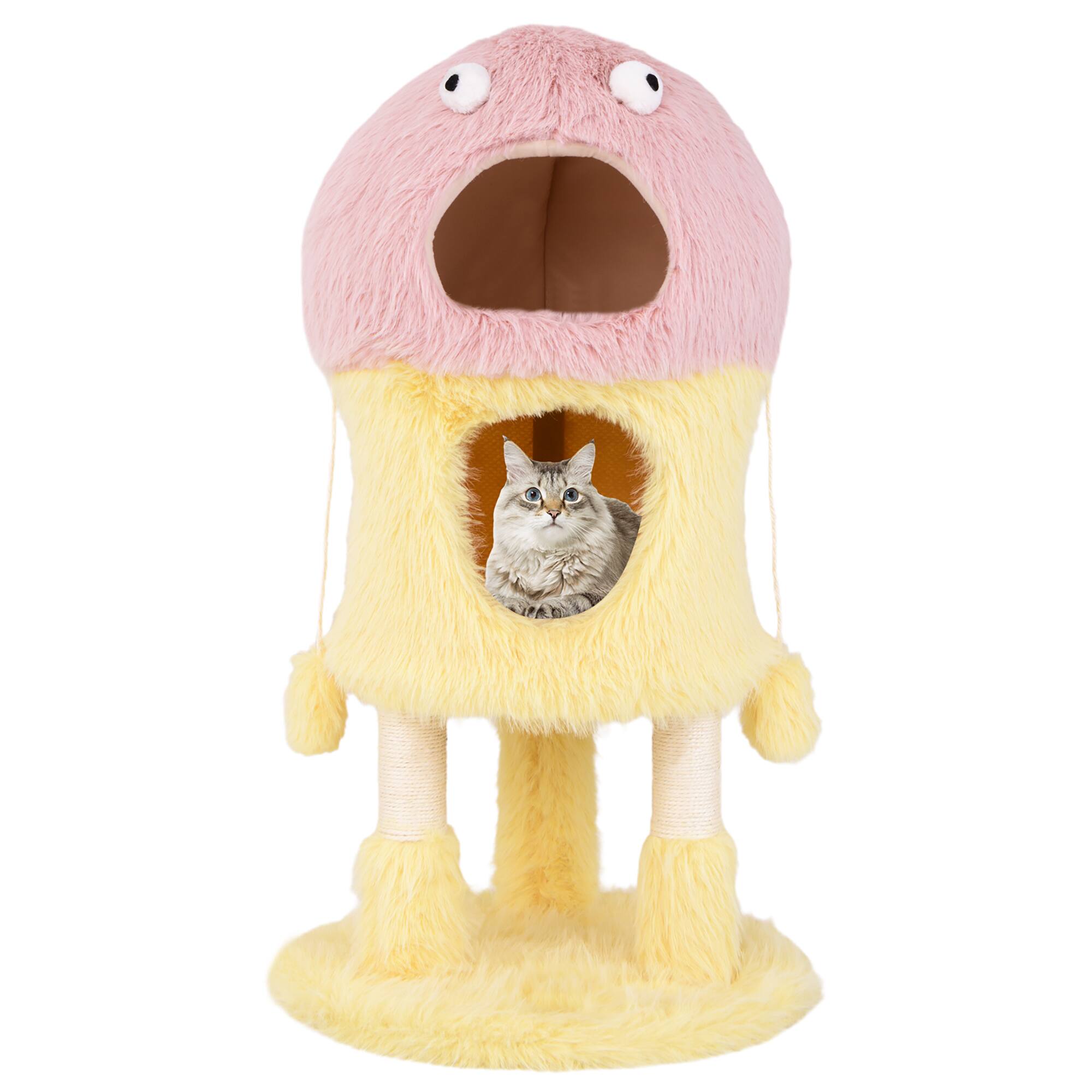 Front. Gymax - Gymax Monster-Themed Cat Tree w/ 2 Private Condos Long Plush Sisal Scratching Posts - GYM14664.