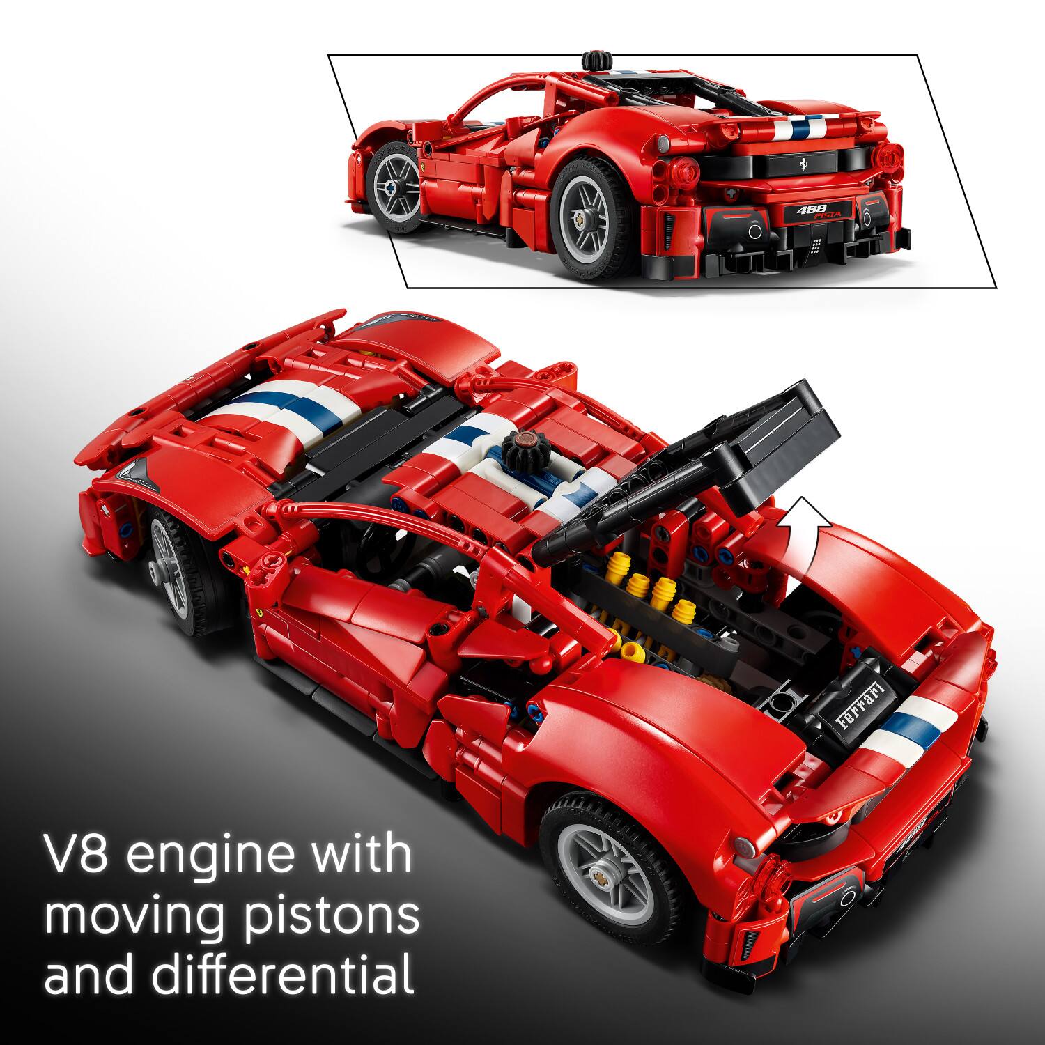 488 adA a Ferrari V8 engine with moving pistons and differential
