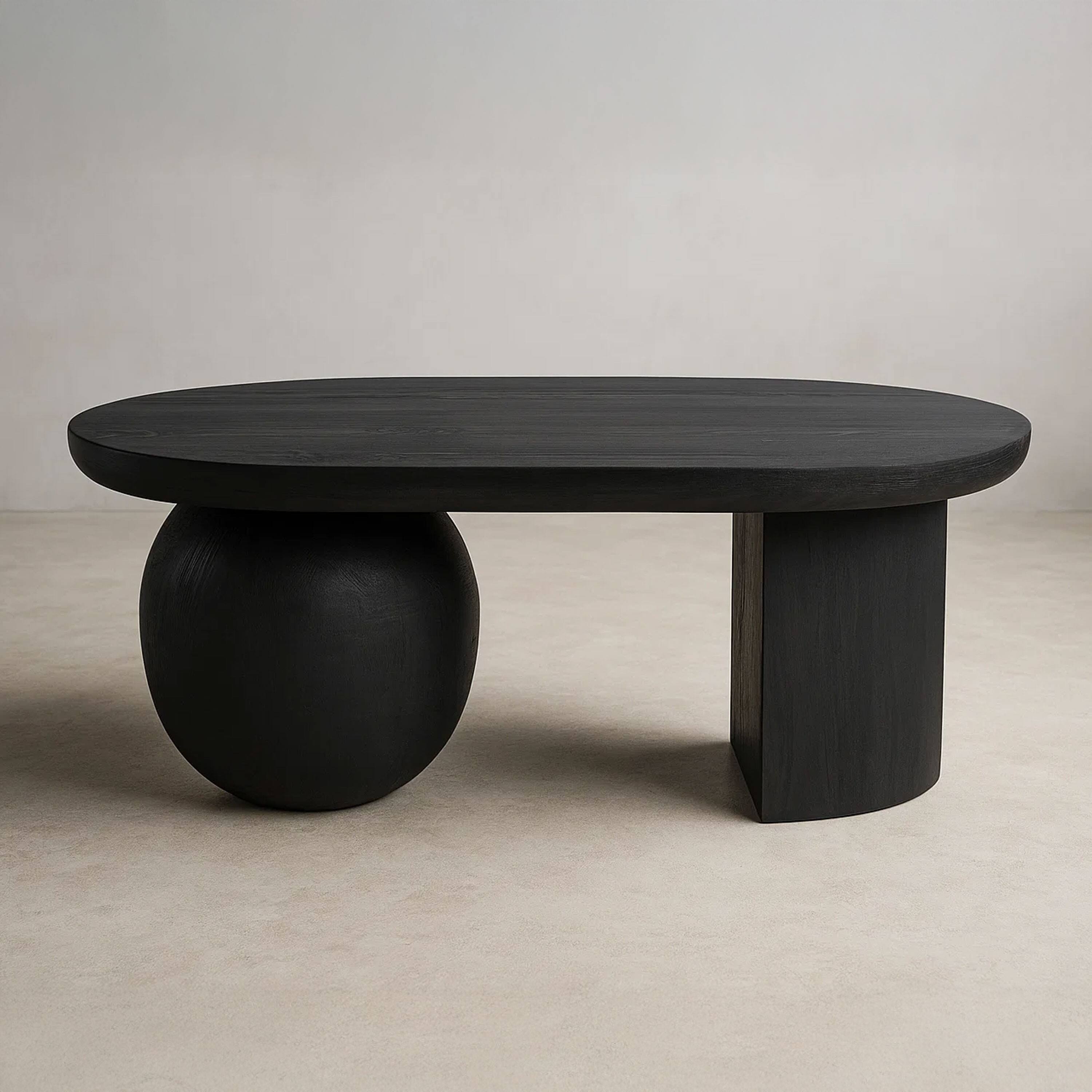 Alt View 6. Manhattan Lane - Uri 38 Inch Oval Coffee Table, Mango Wood Full and Half Spherical Leg - Sanblasted Black.