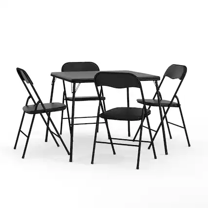 Front. Emma + Oliver - 5 Piece Folding Card Table and Chair Set - Black.