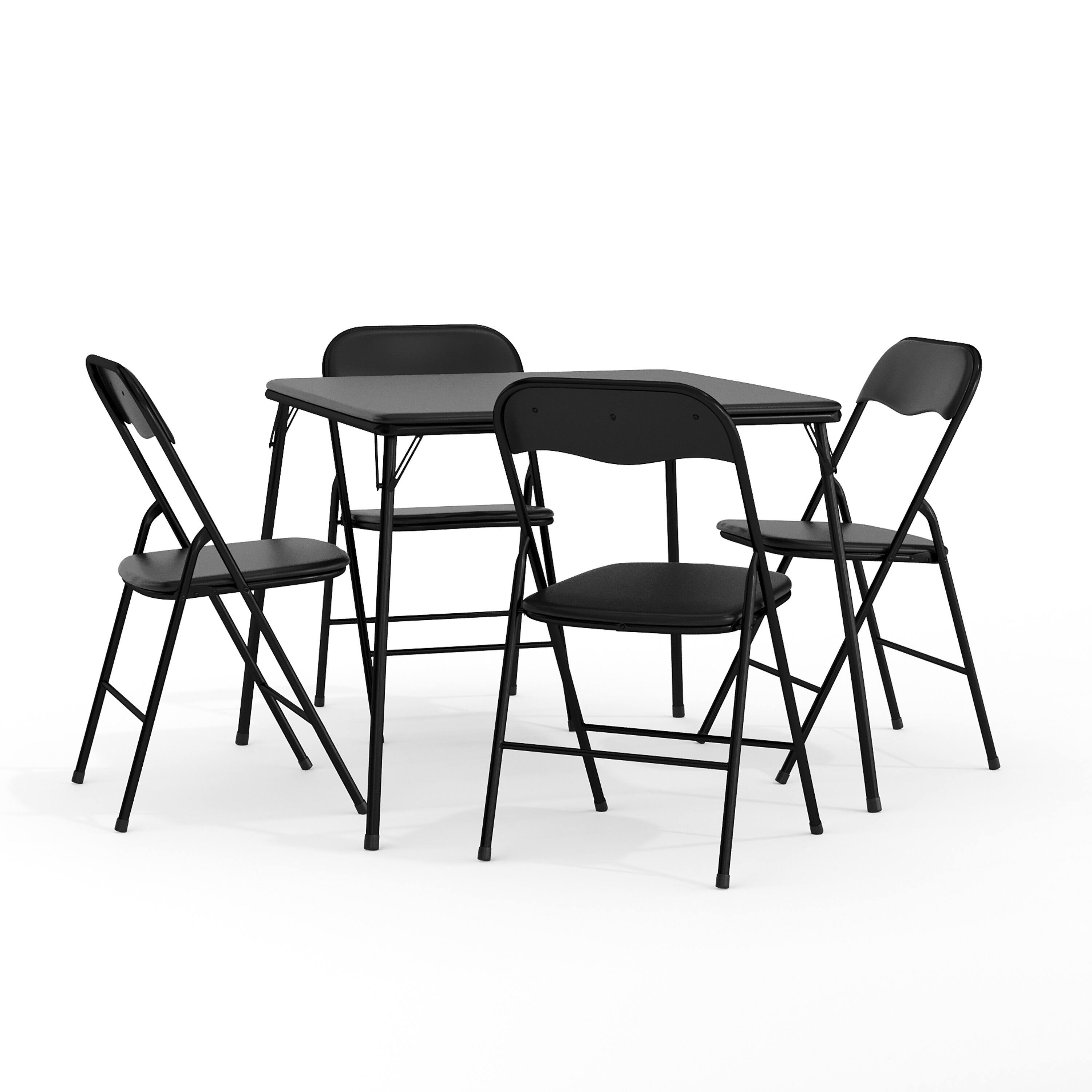 Emma + Oliver - 5 Piece Folding Card Table and Chair Set - Black
