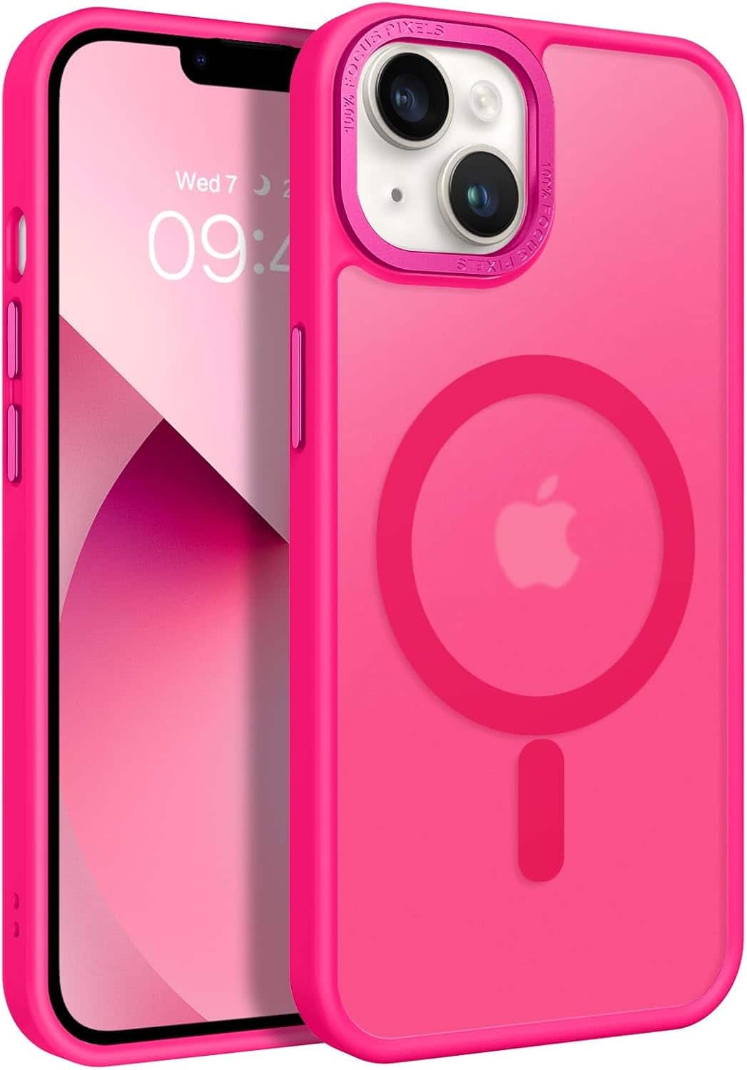 ACJPR - Magnetic iPhone 13/14 Case, Translucent Matte, Shockproof - Hot Pink
