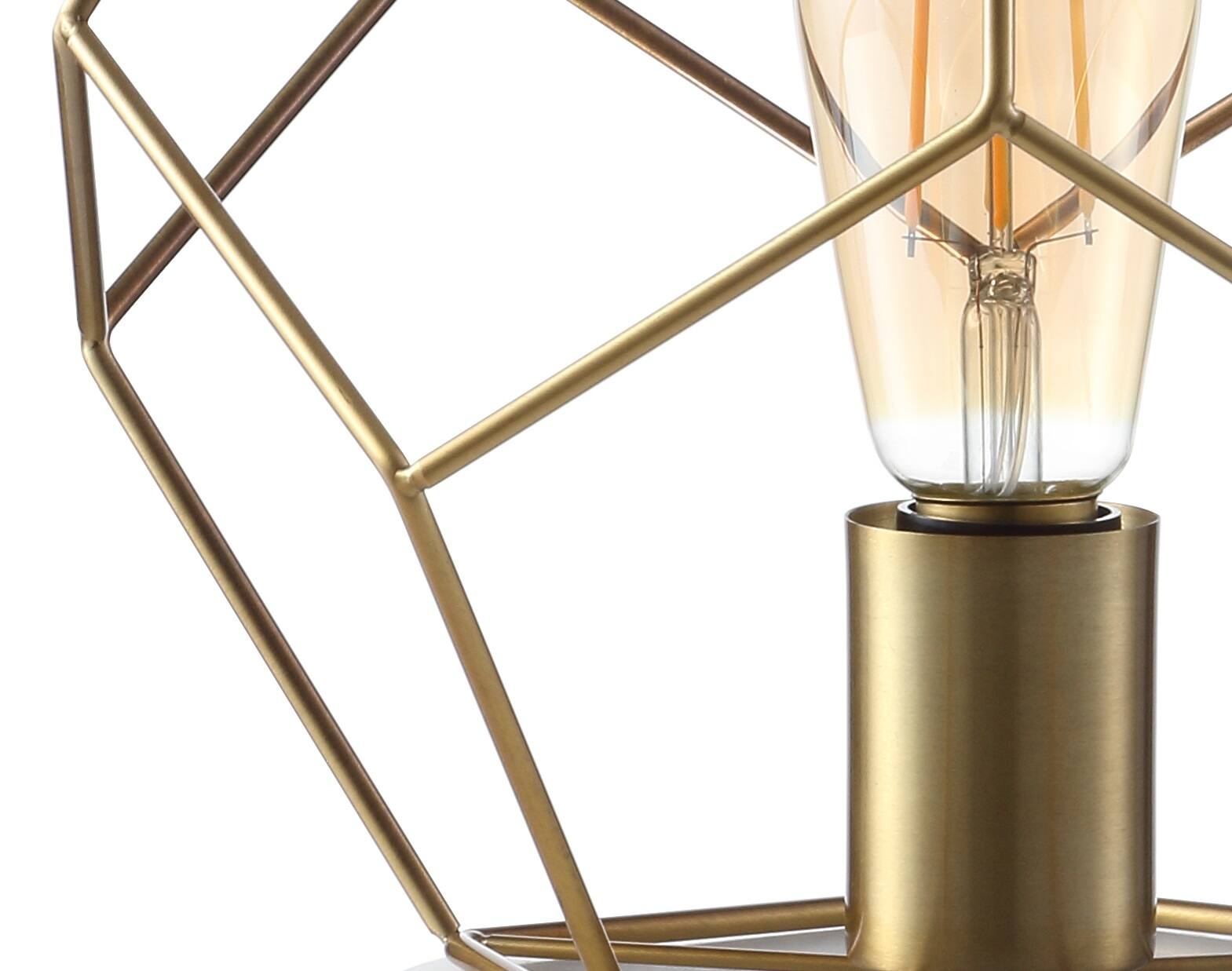 Alt View 4. Jonathan Y - James 10" MidCentury Glam Metal/Marble Geometric LED Table Lamp, Brass - Brass Gold.