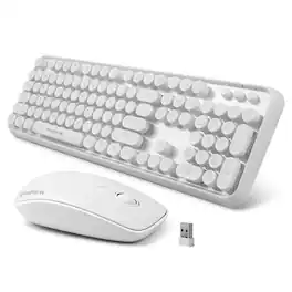 Earthley Blooms - Wireless And Mouse Combo 104 Keys Full sized 2.4 Ghz Round Keycap Colorful Keyboards Usb Receiver Plug - Wireless - White