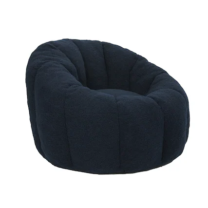 Front. GOODSILO - Plush Faux Fur Bean Bag Chair with Armrests and Ergonomic Backrest for Ultimate Relaxation in Living Spaces - Dark Blue.