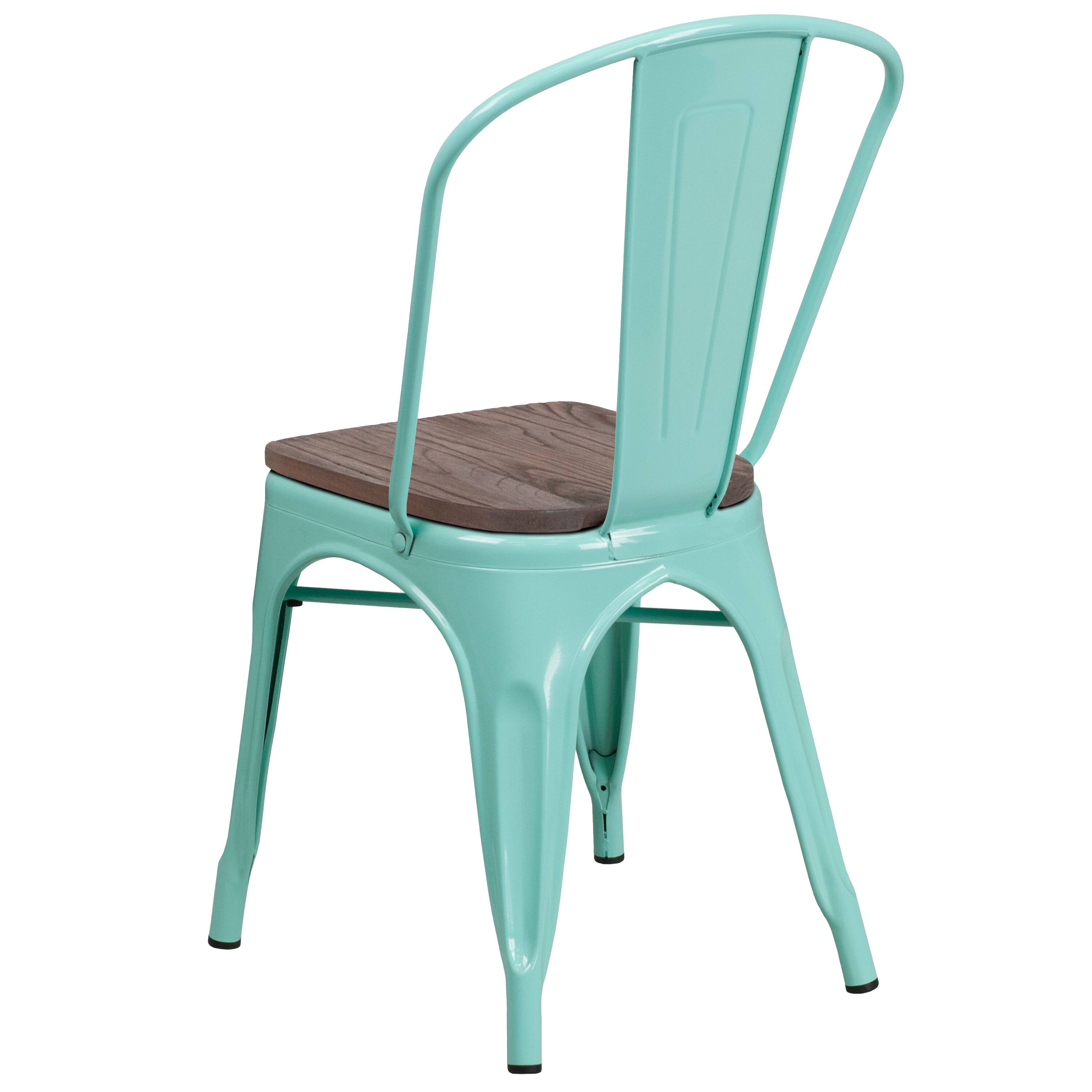 Alt View 3. Emma + Oliver - Colorful Metal Dining Stack Chair with Wood Seat - Mint Green.