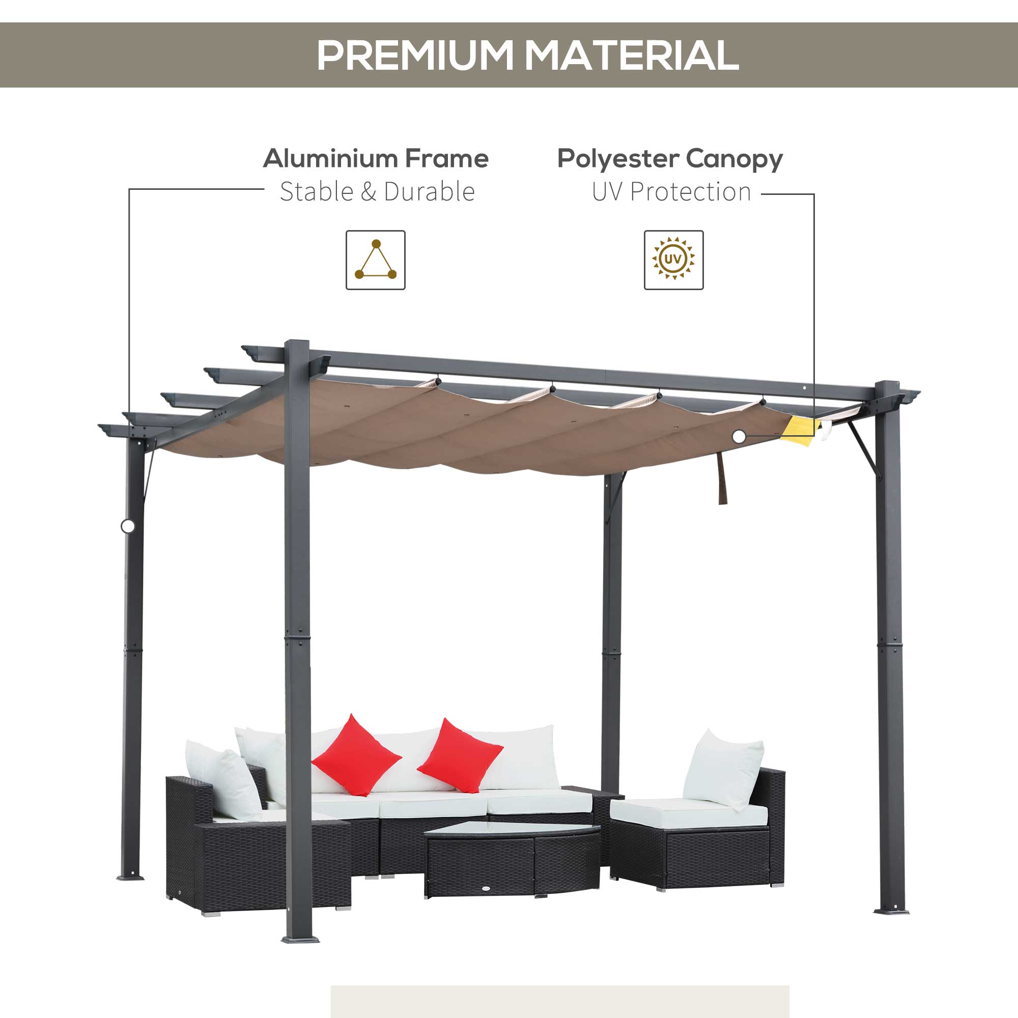 PREMIUM MATERIAL
Aluminium Frame Stable & Durable
Polyester Canopy UV Protection