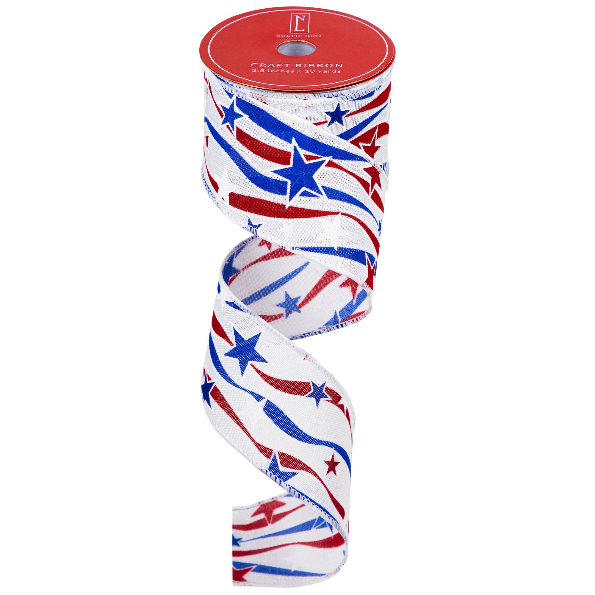 Northlight Patriotic Stars and Stripes Wired Craft Ribbon 2.5
