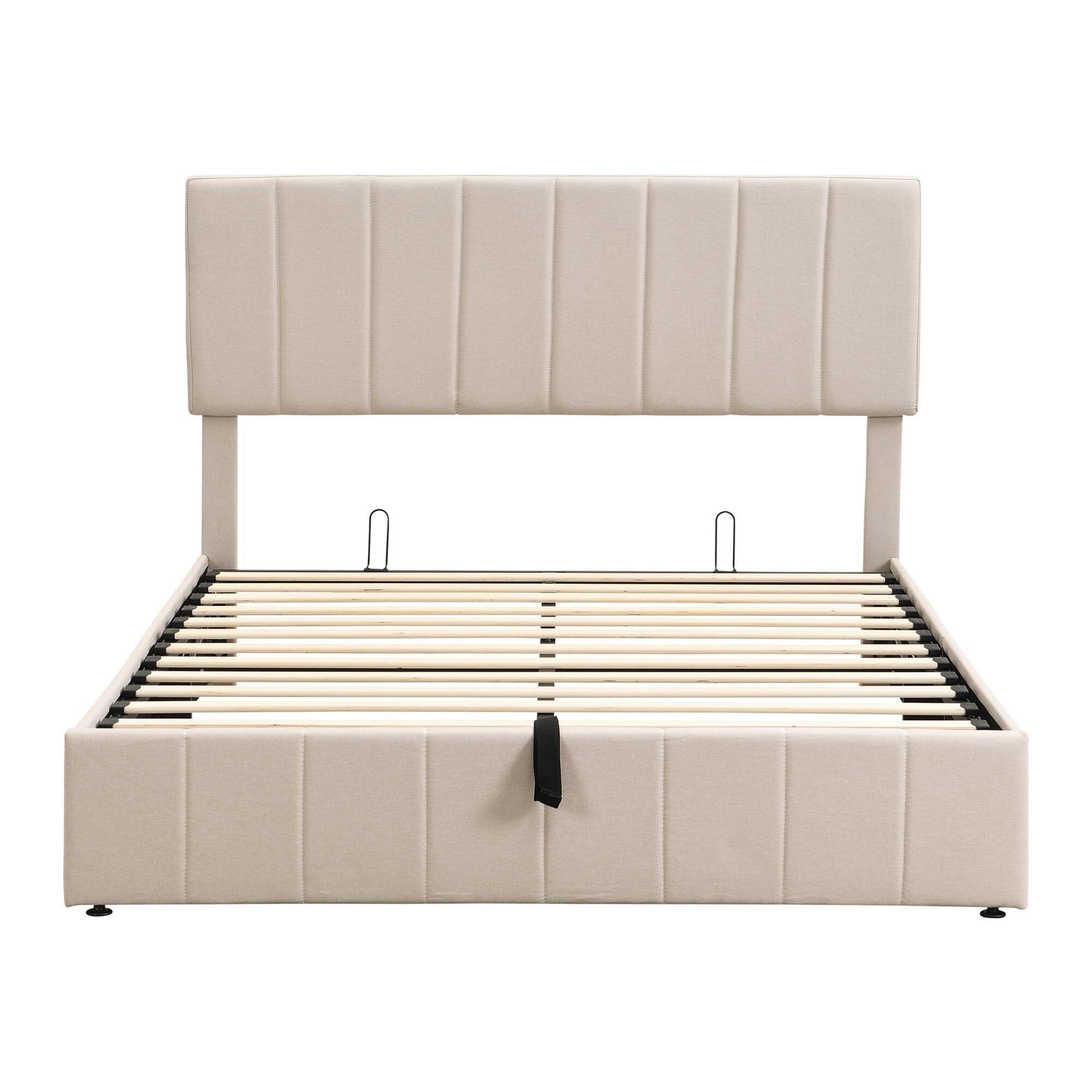 Alt View 9. GOODSILO - Queen Size Upholstered Platform Bed with Hydraulic Storage System - Beige.