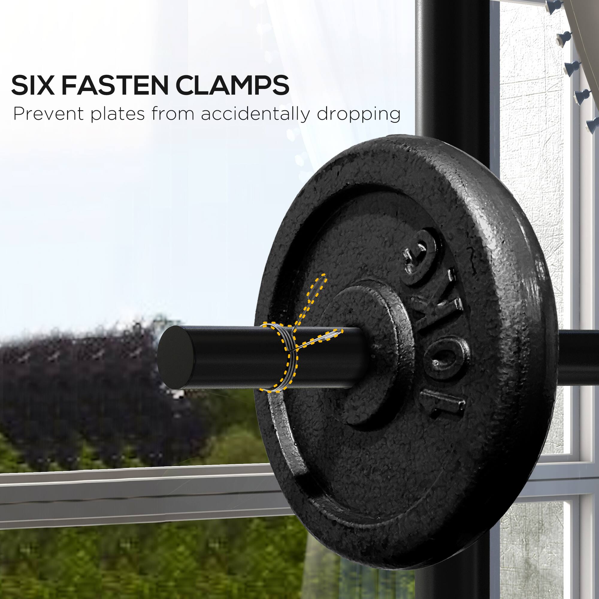 SIX FASTEN CLAMPS  
Prevent plates from accidentally dropping
