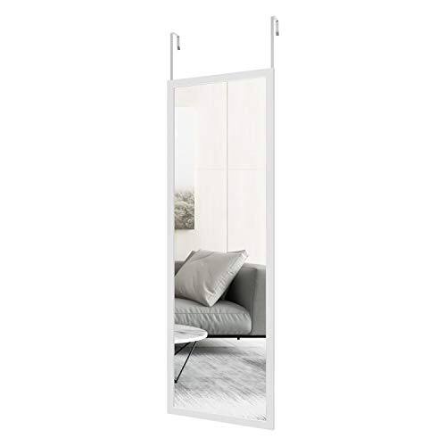 Front. Cedar Assembly - 48" X 16" Over The Door Full Length Mirror Wall Mounted Hanging With 2 Metal Hangers For Bedroom Living R... - White-48"L x 16"W.