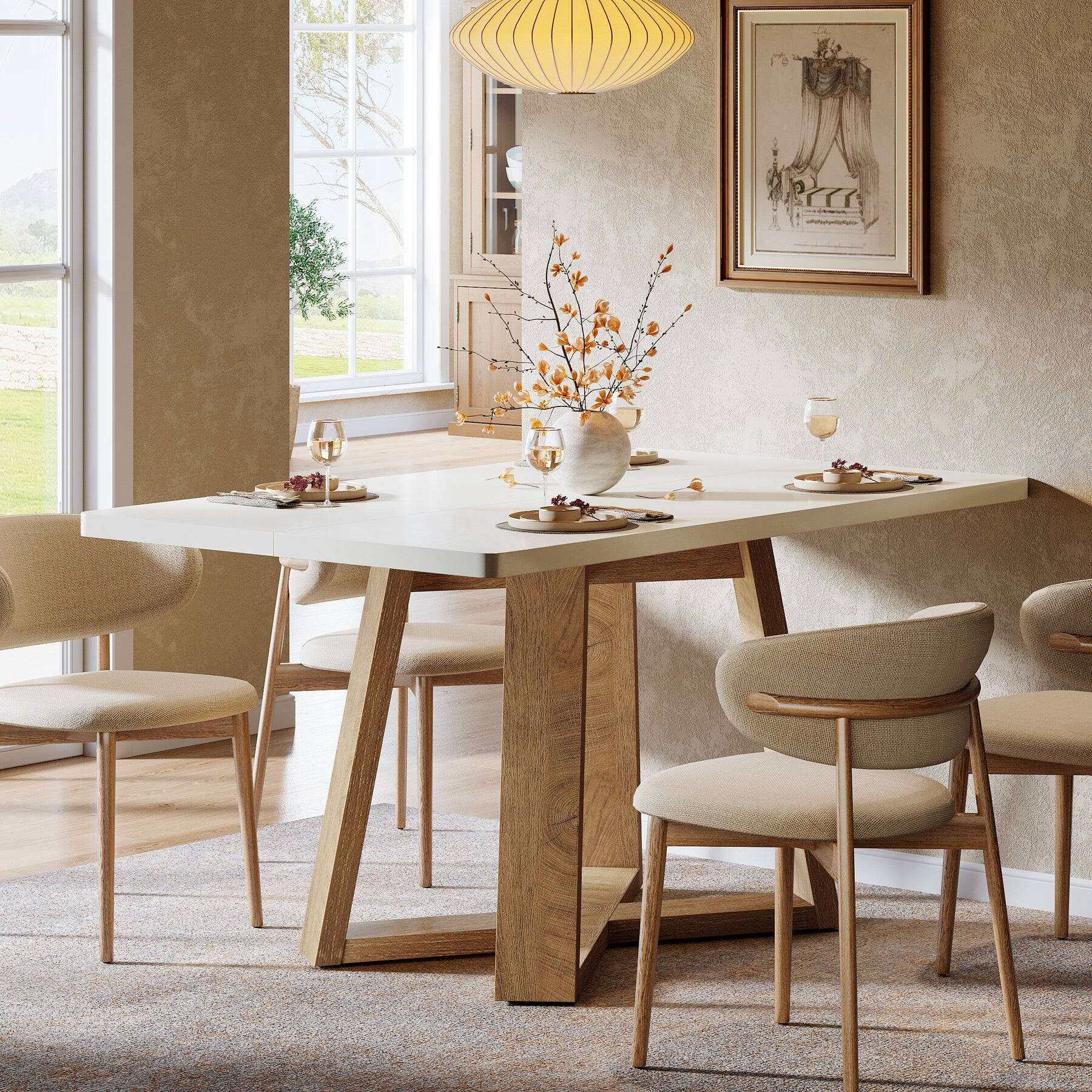 Alt View 2. Tribesigns - Modern Dining Table with Engineered Wood Construction and Wood Grain Finish for Kitchen and Living Room - White.