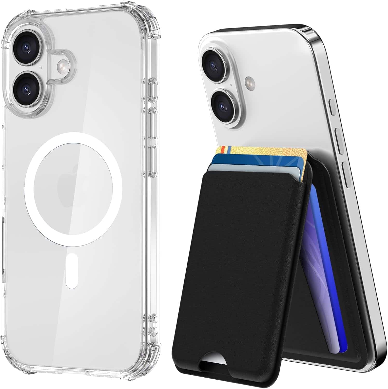 ACJPR - iPhone 17 Slim Clear Case with Magnetic Card Holder & Stand, MIL-Grade (Black) - Color: Black Size: iPhone 17