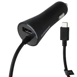 PureGear - 24W Car Charger with 7-Ft USB-C Connector and Extra USB Port - Black