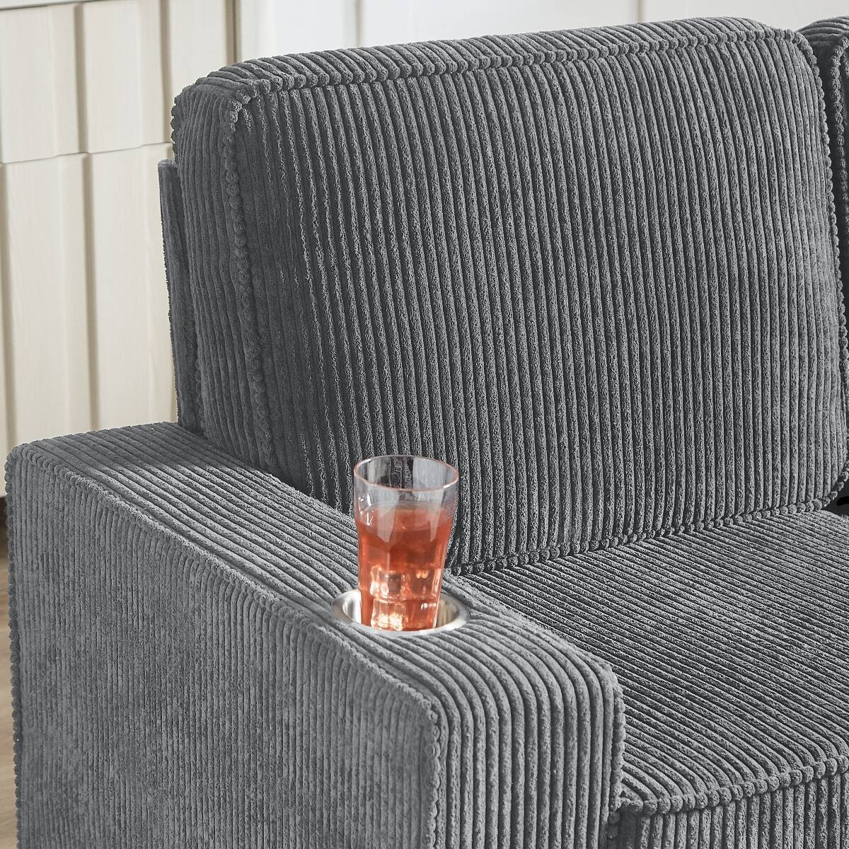 Alt View 1. Ropilly - Ropilly 3 Seater Corduroy Sofa Gray Living Room Couch with Armrest Cup Holders for Bedroom Office - Gray.