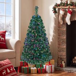 Gymax - 4 FT Pre-Lit Fiber Optic Artificial Christmas Tree w/ Multicolored Lights - Green